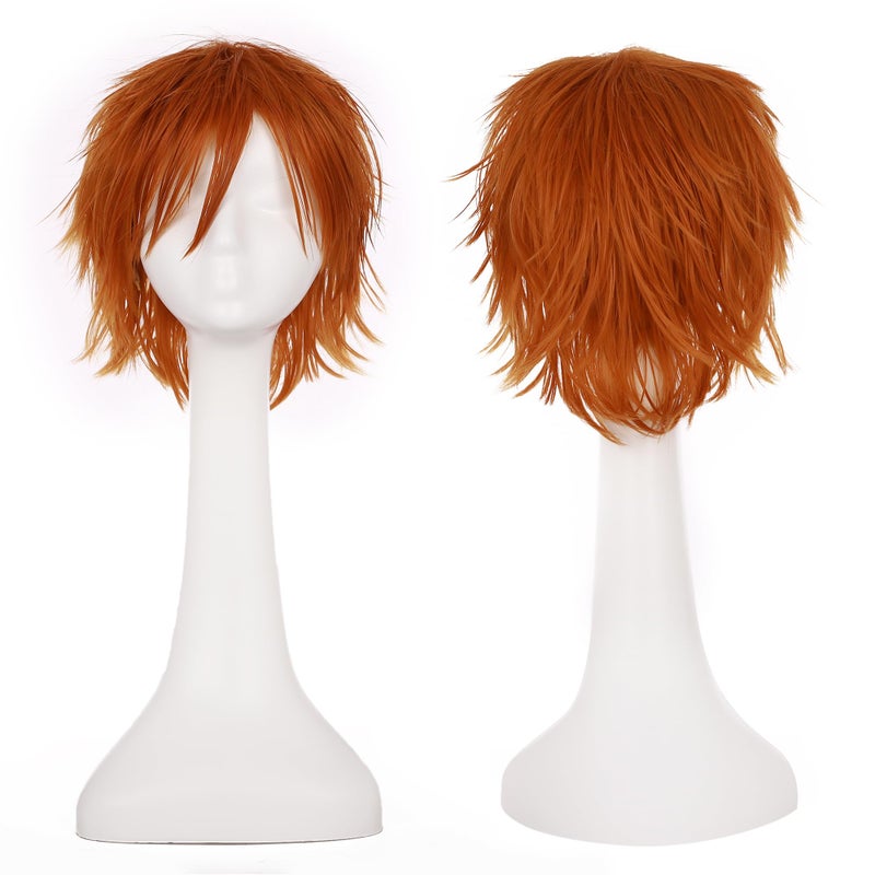 S-noilite Unisex Women Short Straight Cosplay Wig Men Male Anime Costume Hair Tail Full Wigs for Halloween Anime Party Dark Orange - Image 2